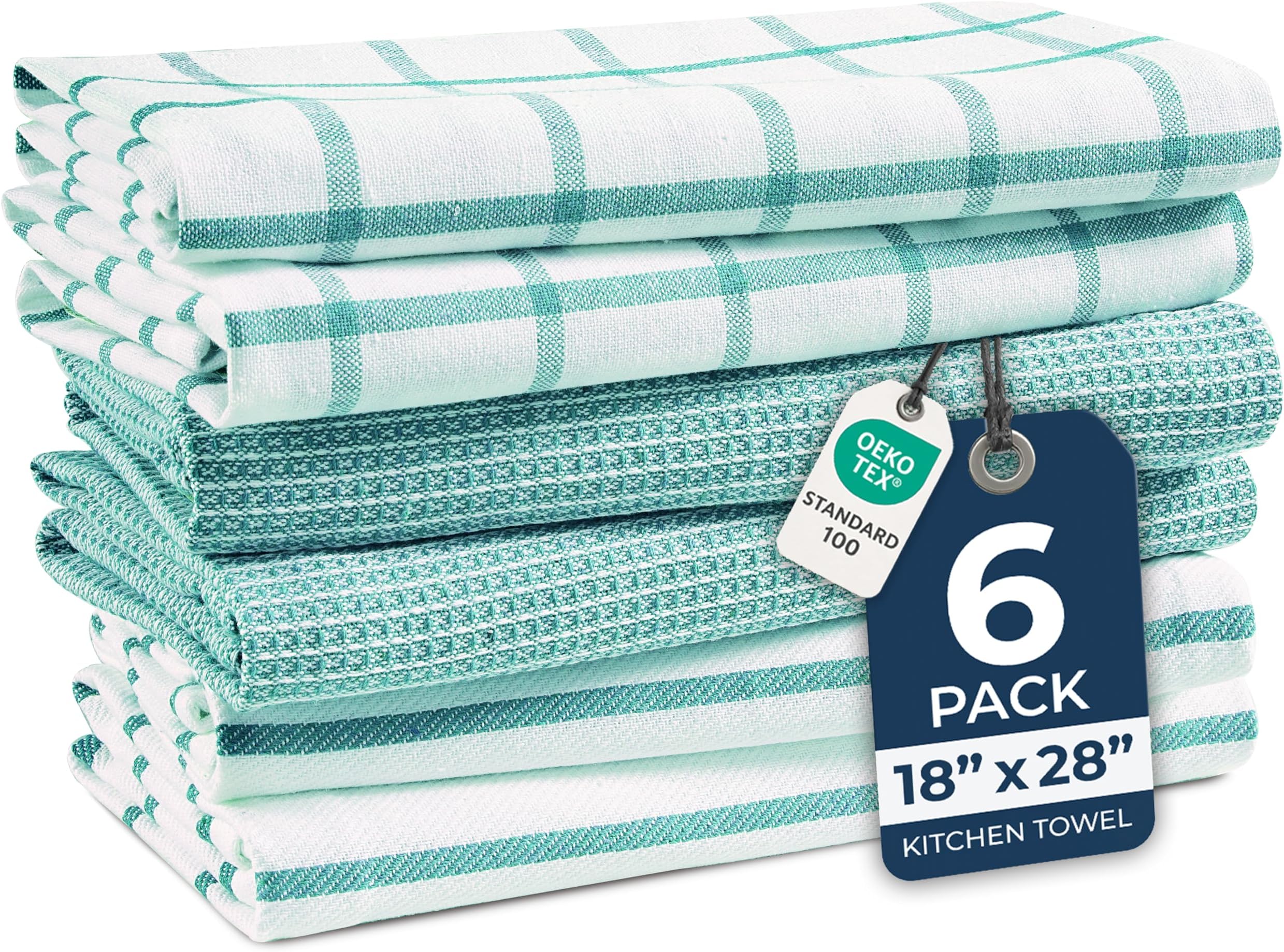 Kitchen Towels Set - Pack of 6 Cotton Dish Towels for Drying Dishes, 18”x 28”, Kitchen Hand Towels, Absorbent Tea Towels, Premium Dish Towels for Kitchen, Quick Drying Kitchen Towel Set - Aqua