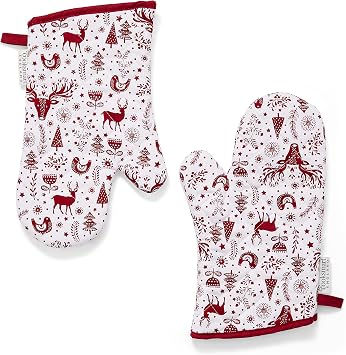 Cooksmart British Designed Christmas Gauntlet Oven Gloves | Festive Oven Gloves for All Type of Kitchens | Oven Mitts for Men & Women - A Nordic Christmas