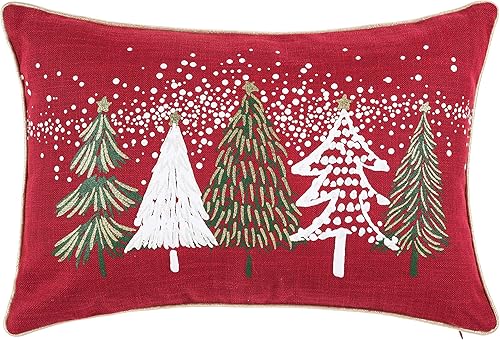 C&F Home Almohada de Navidad con adornos de árboles nevados, decoración de 20 x 13 pulgadas, color rojo