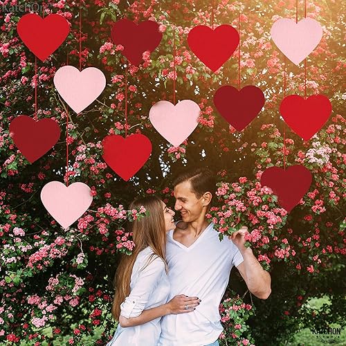 Miniatura 6 de Guirnalda de corazón de fieltro rojo para San Valentín, paquete de 12 unidades, guirnalda colgante de San Valentín para decoración del día de San