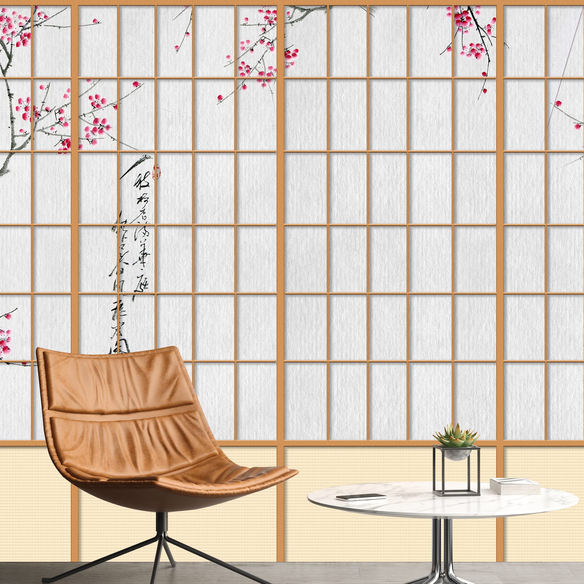NWT Wall Murals for Bedroom Japanese Grid Windows Removable Wallpaper Peel and Stick Wall Stickers - 66x96 inches