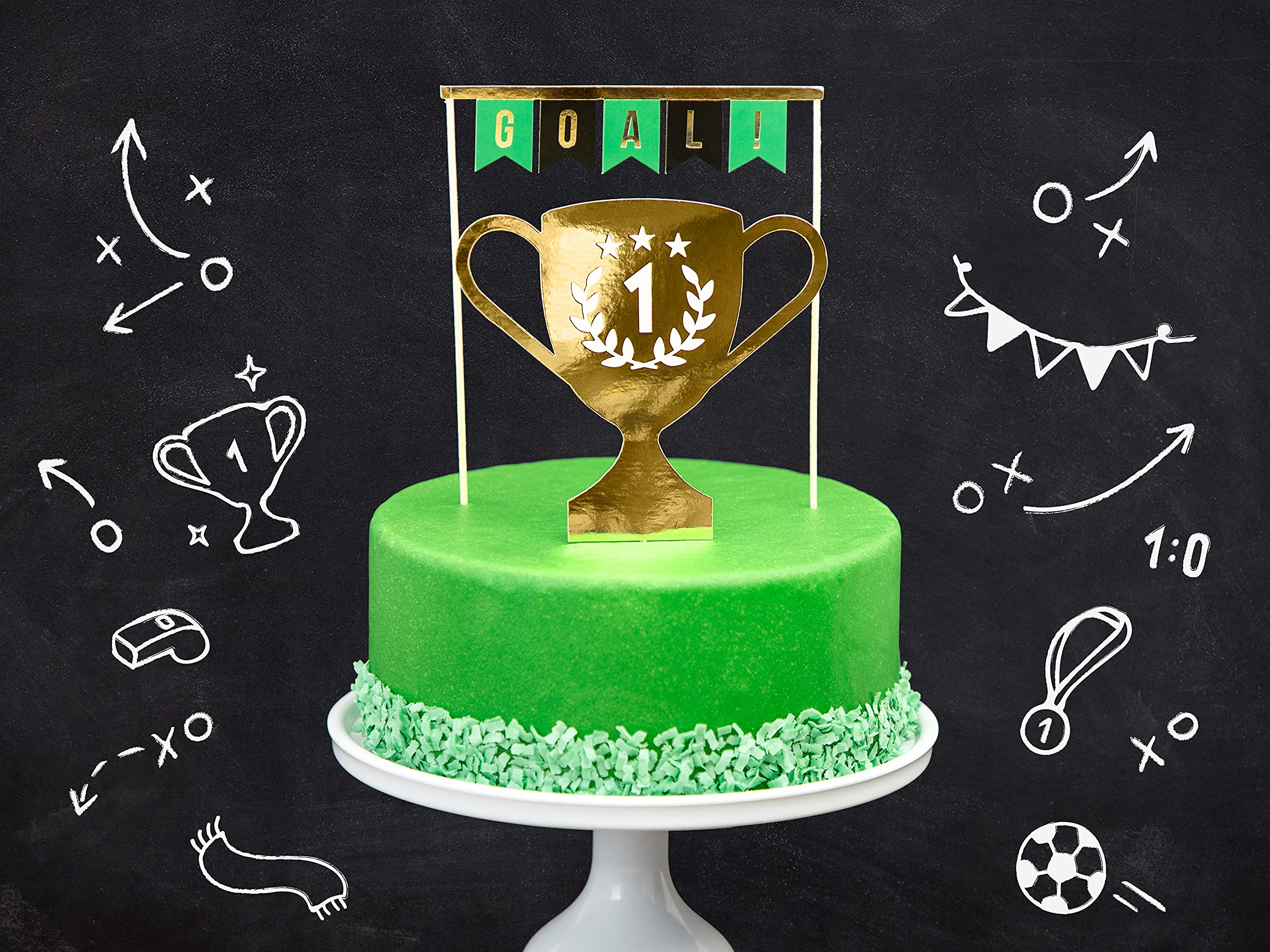 Schiggeria Fußball Party Deko Set - Mini für 6 Personen, Ballongirlande mit Silber-Grün-Schwarz Luftballons 53-teilig, Fußball-Teller und Besteck, Partyzubehör für Fußballmottoparty, Geburtstag