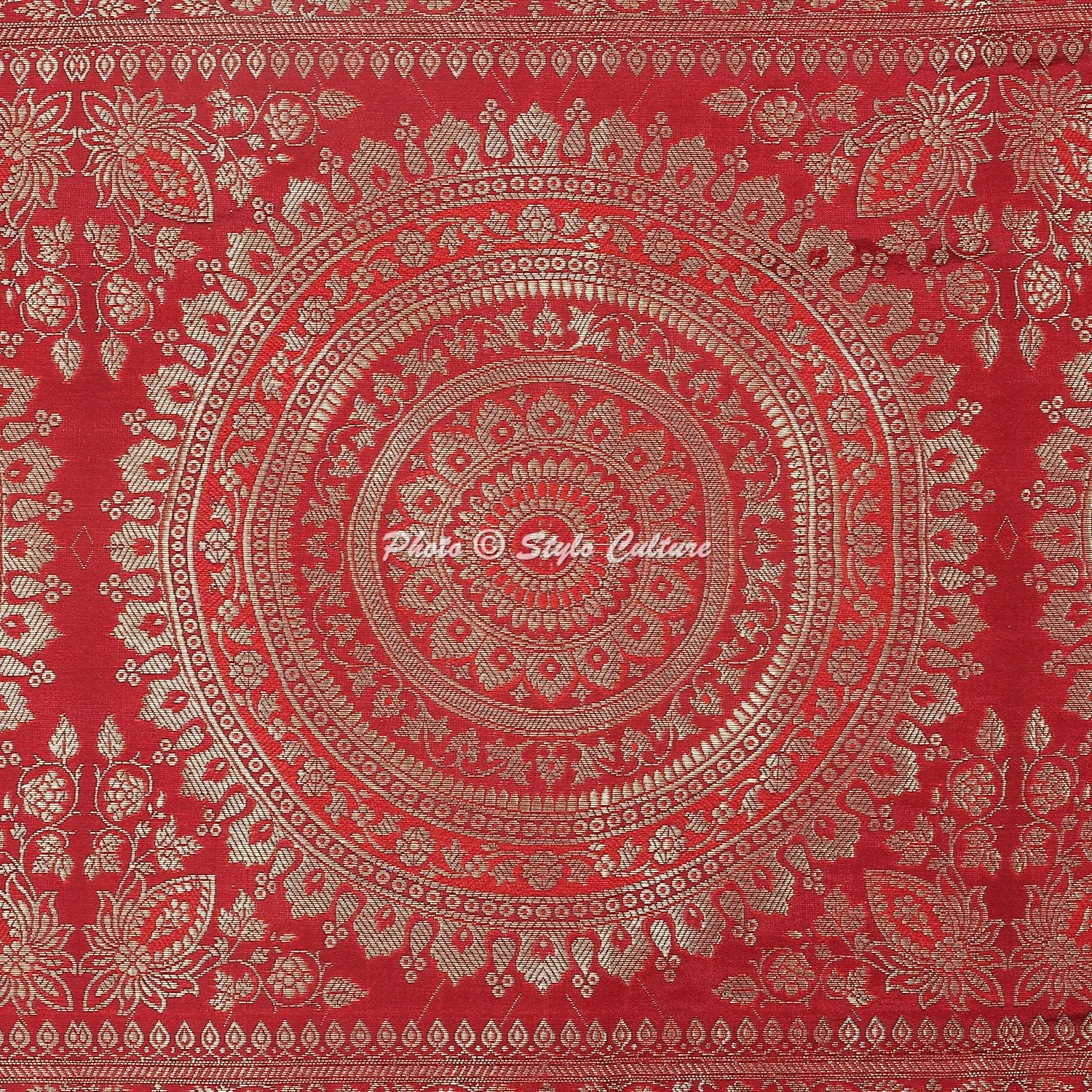 Decorative Indian Dining Table Runner Burgundy Gold Large Living Room Wedding Decor Round Mandala 68 Inch Long Brocade Jacquard Tassel Work Table Cloth Rectangle (68 x 16 Inch)