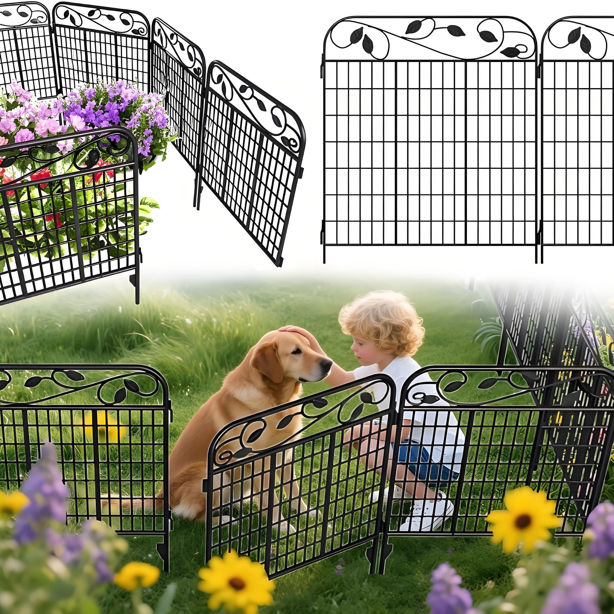 Clôture Décorative Jardin Métal 5 Panneaux - 81 Cm X 305 Cm, Bordure Paysagère Noire Anti-Rouille, Idéale Parterres Fleurs Chiens Légumes