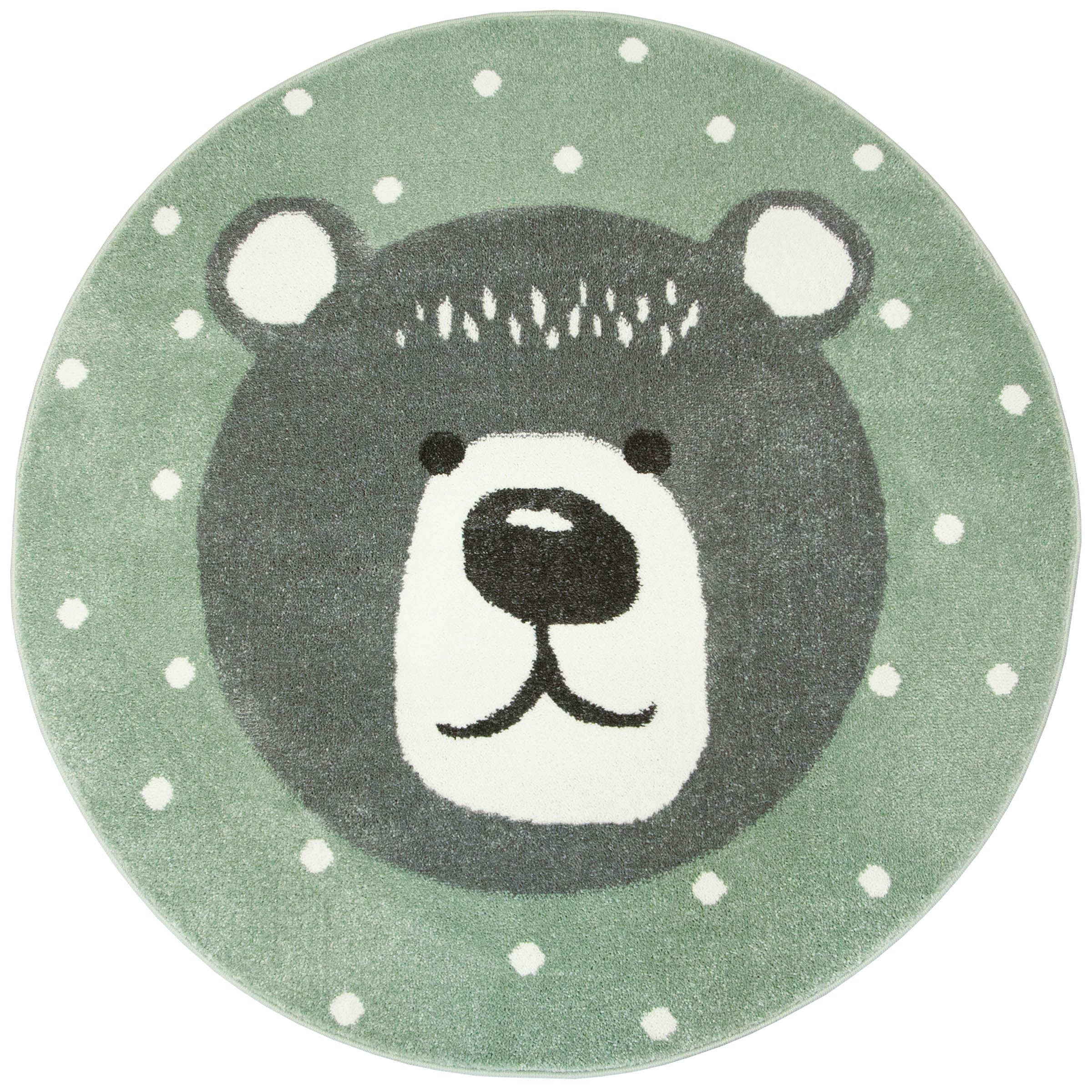 Runden Kinderteppich Lima Grün Teddybär 140 cm, Teppiche für EIN Kinderzimmer mit kurzem Flor, Teppich für einen Jungen,Mädchen, Kinderteppich, Spielteppich, Kids Carpet