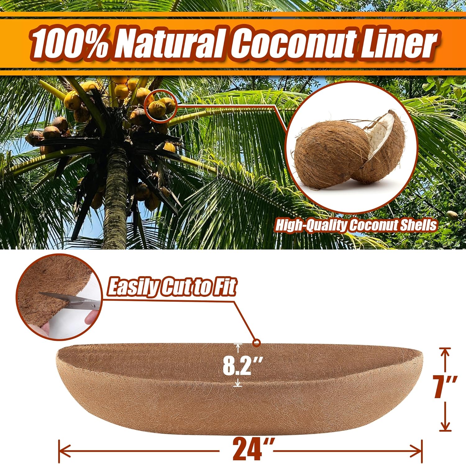 Sinimaka Coco Liners for Planters 24 Inch, 4 Pack Trough Window Box Liners, Coconut Fiber Liners for Planters Flower Baskets Garden Outdoor Plants