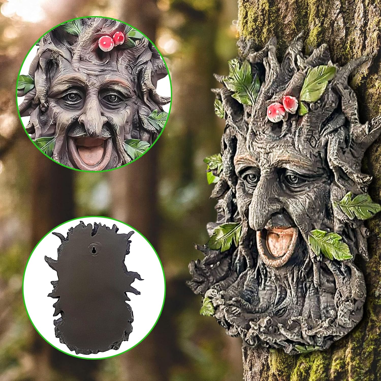 Teaeeno Charming Tree Face Garden Decor, Bird Feeders for Outdoors, Large Outdoor Tree Hugger for Halloween, Funny Animal Feeder, Trees Decoration Outdoor Wallmounted Statue