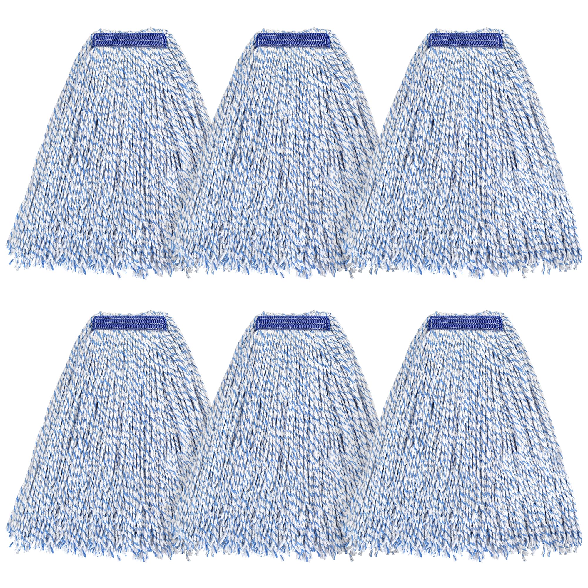 MATTHEW CLEANING Looped-Open Cotton Wet Mop 1.25'' Universal Headband Heavy Duty Commercial Mop Head Replacement for indoor and outdoor Use,Grease Stain Floor Cleaning String Mop Head Refill Pack of 6