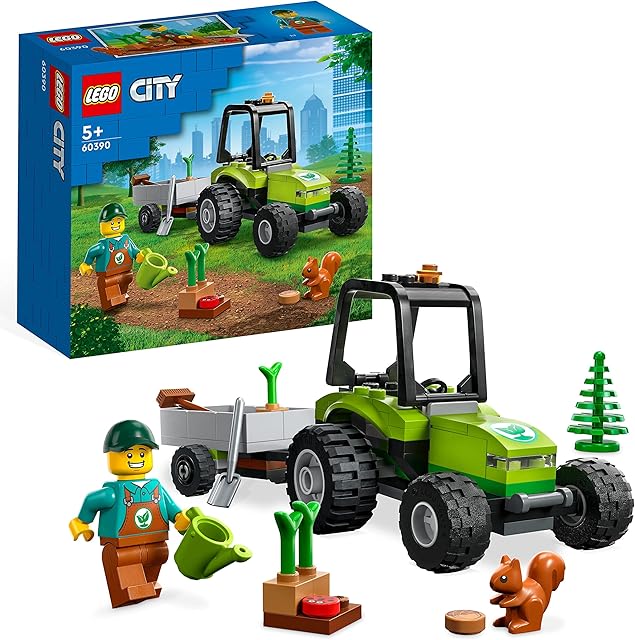 LEGO 60390 City Park Tractor Toy with Trailer for Kids Aged 5 Plus, Farm Vehicle Construction Set with Animal Figures and Gardener Minifigure, Gift Idea