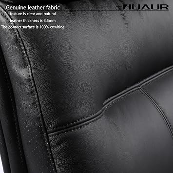Genuine Leather Modern Executive Chair High-Back Support 90 to 150 Degrees Tilt and Upholstered Home Desk Chair with Base 360LB Capacity Swivel Computer Office Chair (Black)