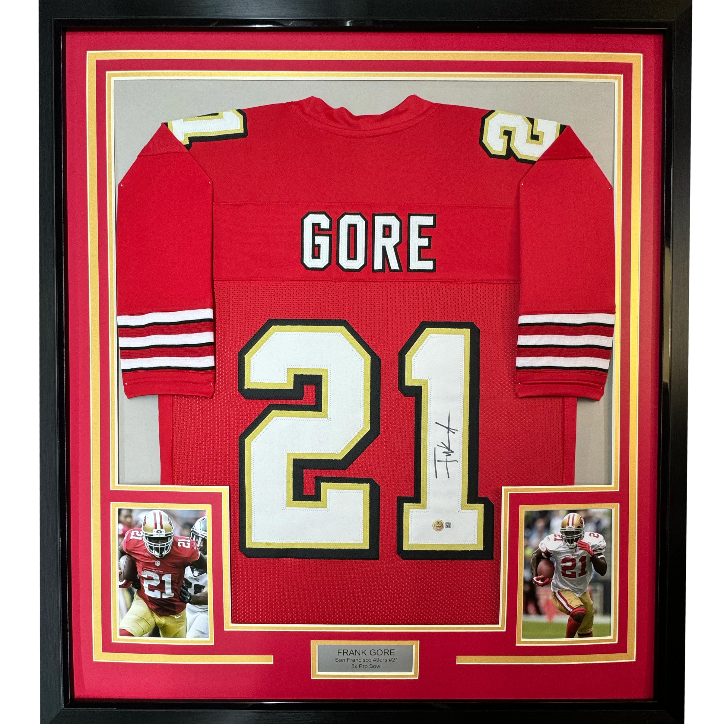 Framed Autographed/Signed Frank Gore 33x42 San Francisco Red