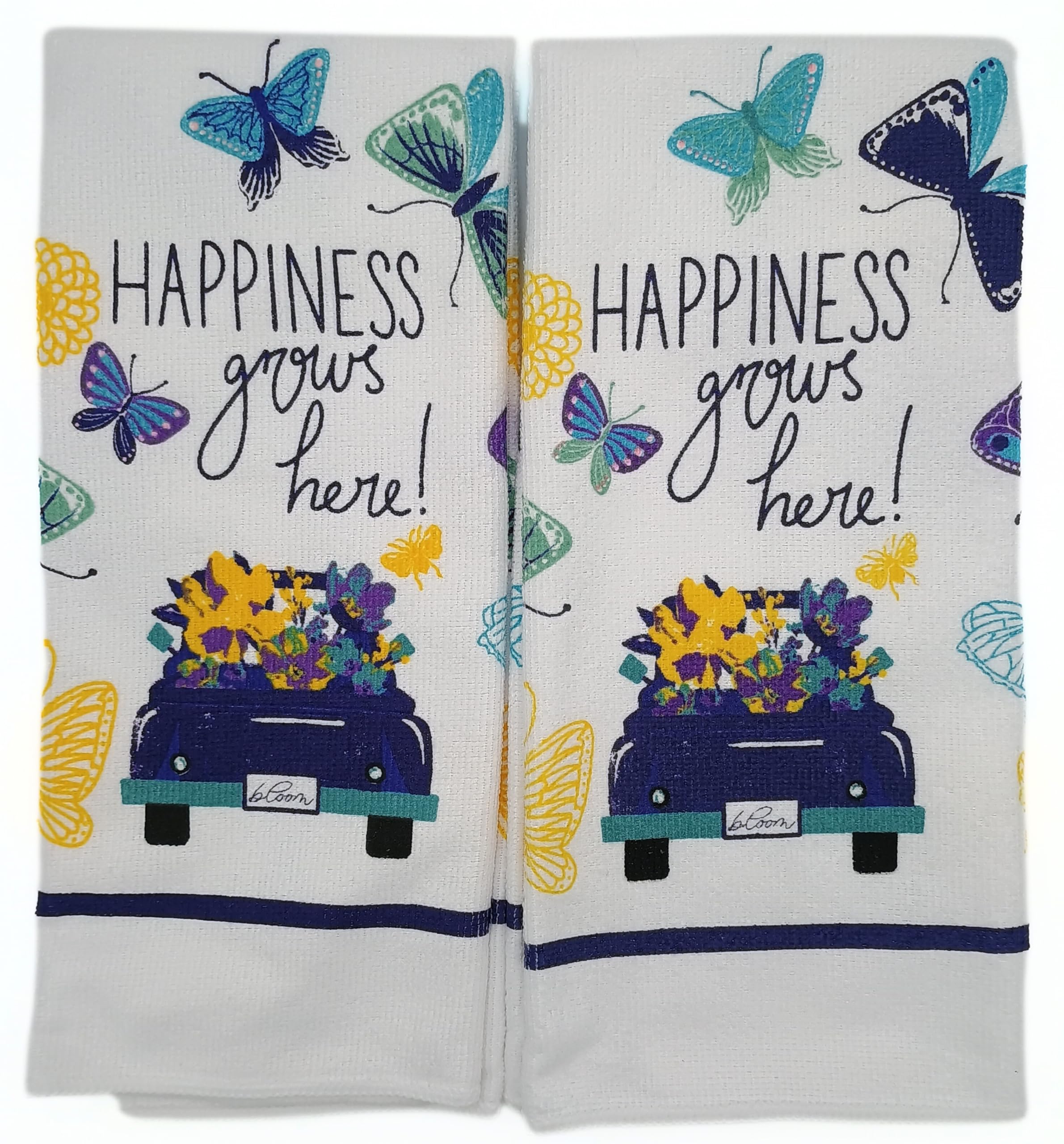 Sg6 Decorative and Light Weight Kitchen Linen Set, 5 Piece, Happiness Grows Here! Design, Includes 2 Dish Towels, 2 Pot Holders, Oven Mitt