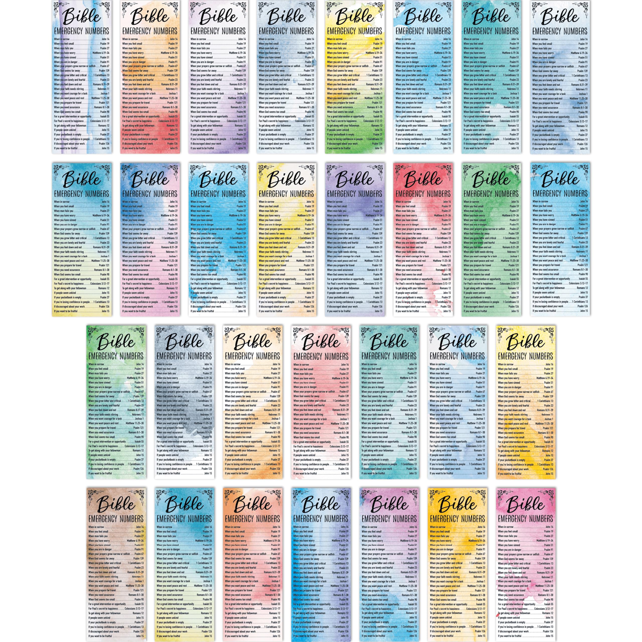 120 PCS Bible Emergency Numbers Bookmarks, 30 Designs Christian Book Markers, Double Sided Printing Bible Verse Bookmarks, Religious Gift for Women, Men, Church Supplies, Book Lovers (2.4” x 6.1”)