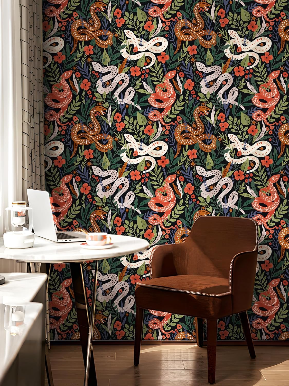 Peel and Stick Wallpaper Snake Jungle Animal Wallpaper for Bedroom Renter Friendly Boho Contact Paper for Bathroom Floral Leaf Wallpapers for Home Decor Kitchen 17.5 x 118in