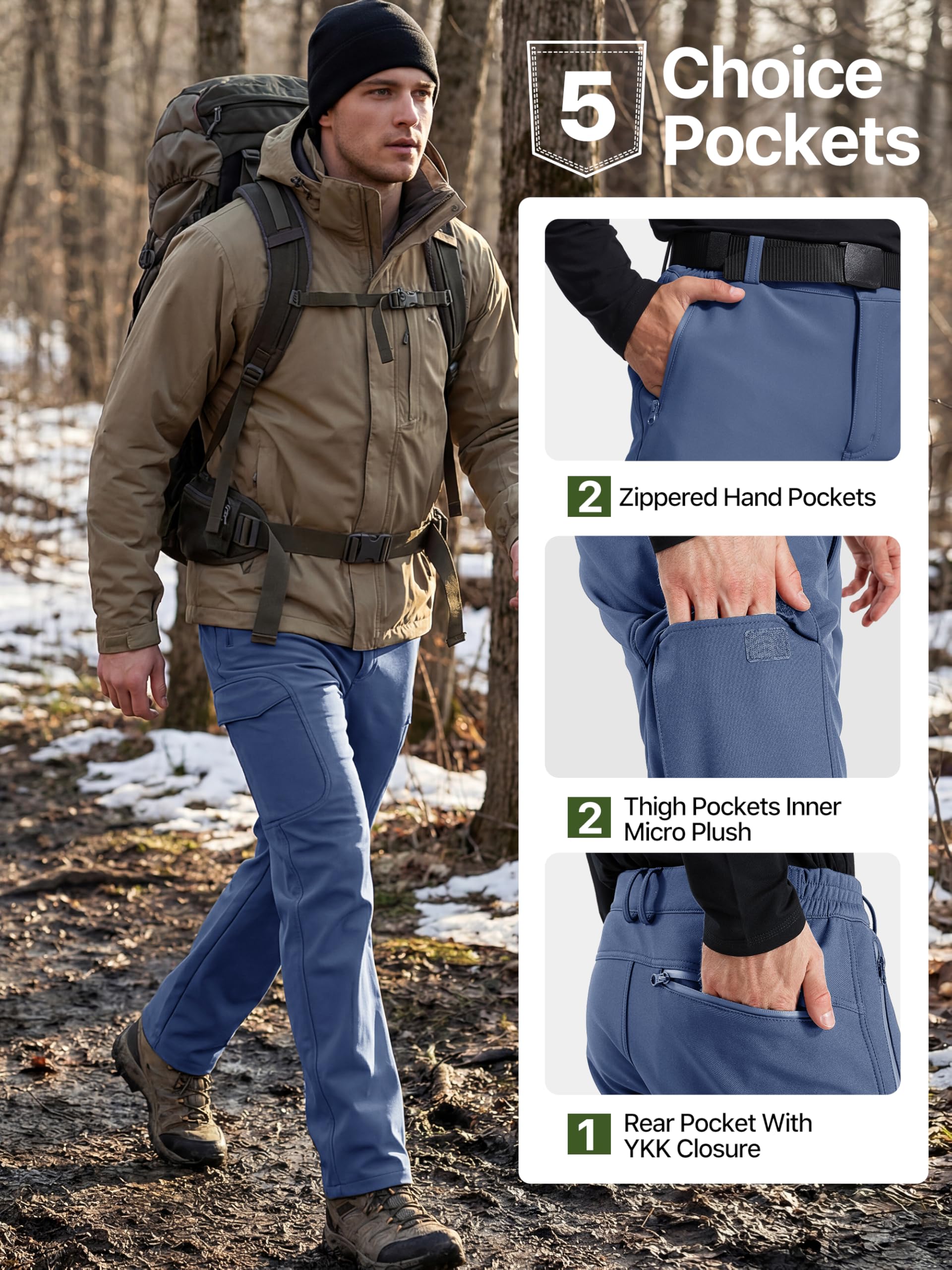 FREE SOLDIER Pantalones de esquí Impermeables para Hombre, de Invierno, para Caza, Exteriores, Resistentes al Viento, térmicos, para Invierno, para Escalada y Senderismo