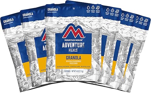 Mountain House Granola con leche y arándanos  Alimentos liofilizados para mochileros y campamento  Paquete de 6 (0055450)