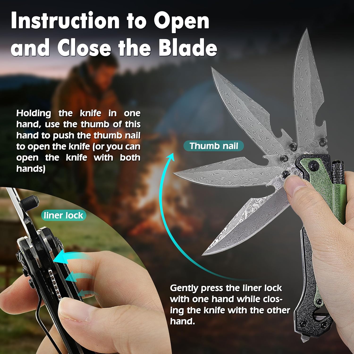 Father's Day, Mother’s Day, Birthday Gift for Him/Her: ALBATROSS 7-in-One Multi-Tool Pocket Knife for Men Women with LED Flashlight, Fire Starter & Glass Breaker, 3.5" Damascus Folding Survival Knife for Camping & Outdoor Emergencies