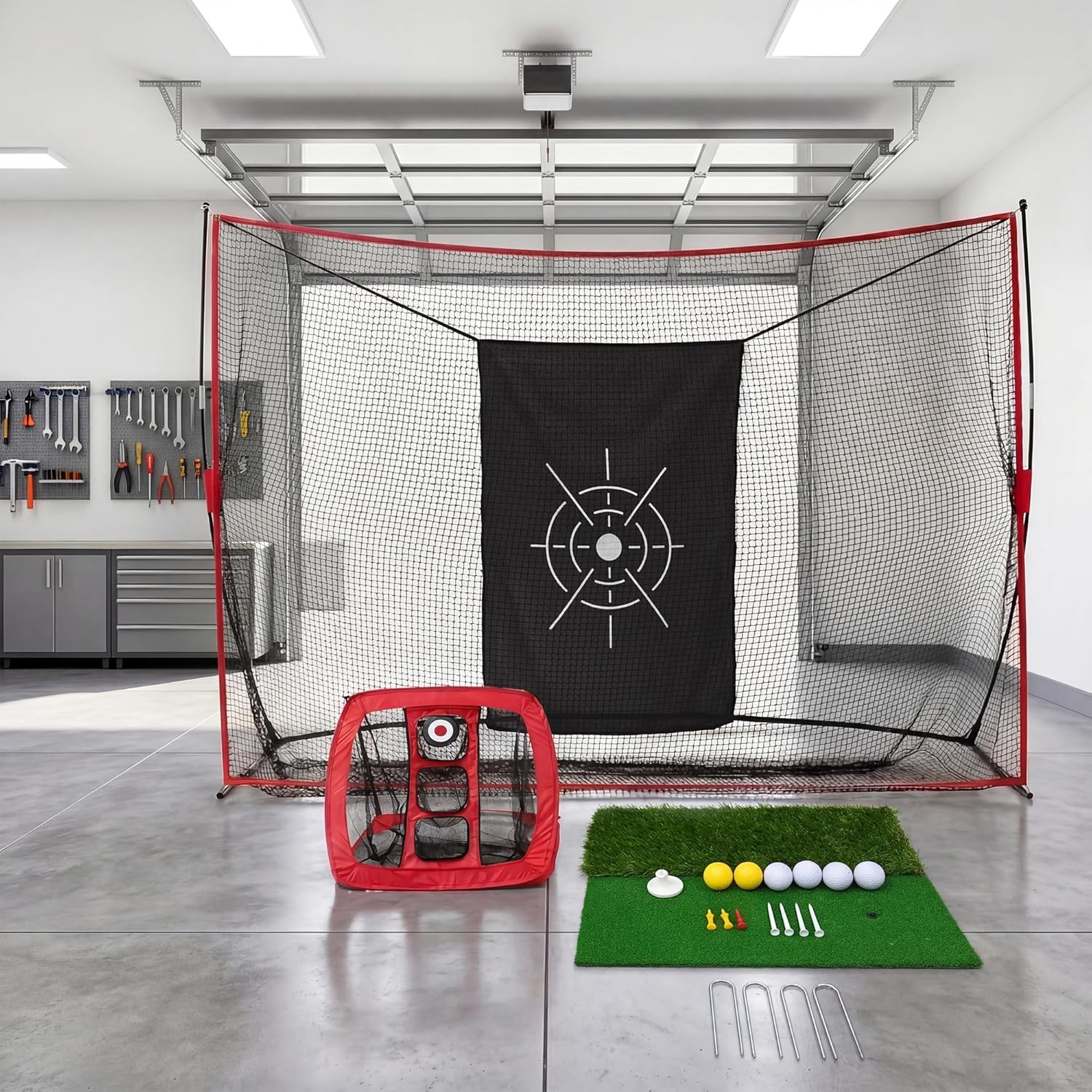 10x7ft Golf Net, Durable 5-Layer Golf Practice Net with Chipping Goal, Upgraded Poles, Mat, Balls, Tees & Carry Bag, Golf Hitting Net for Backyard Driving Real Golf Balls, Indoor Outdoor Golf Nets