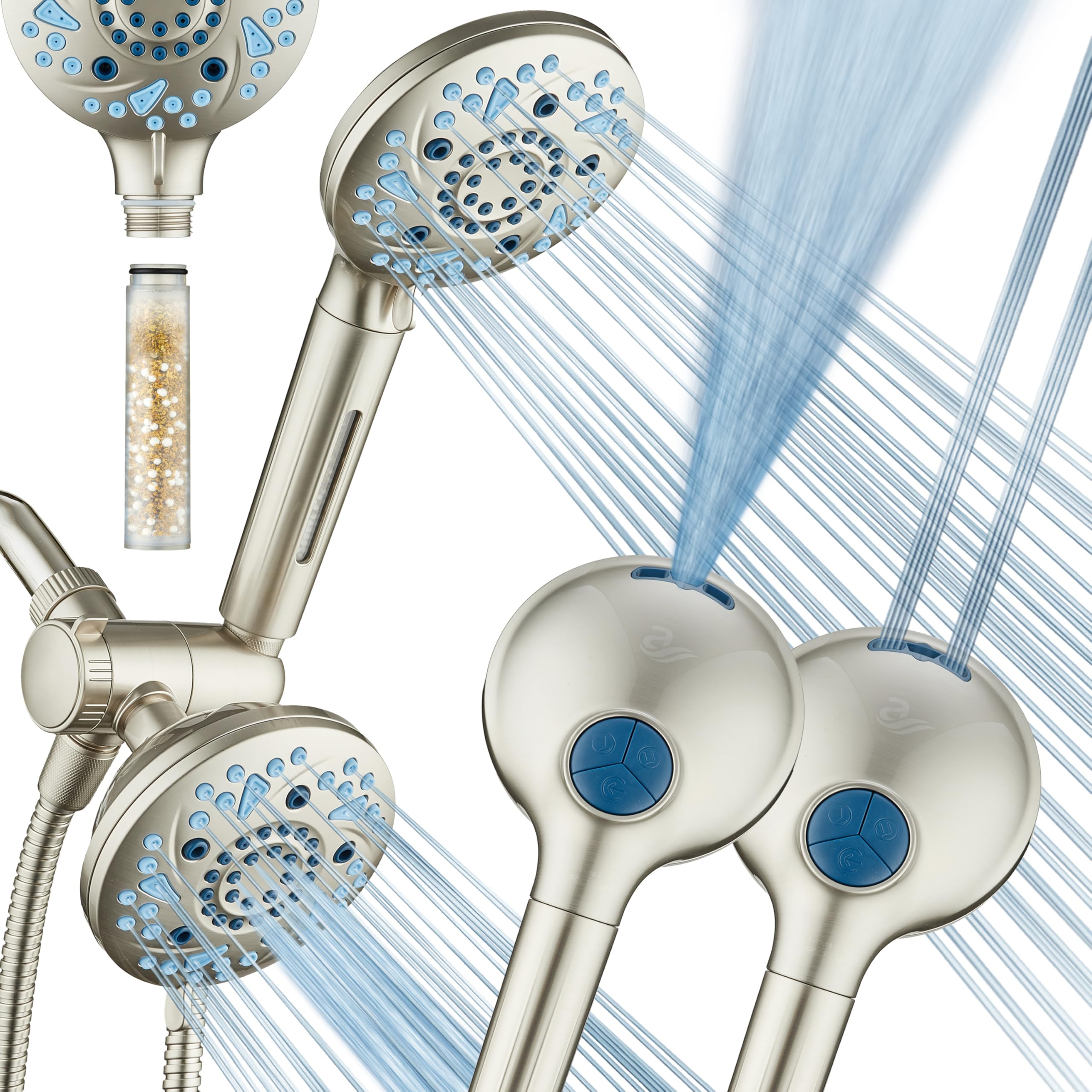AquaCare High Pressure 6-way Dual Shower Head Combo with Built-in