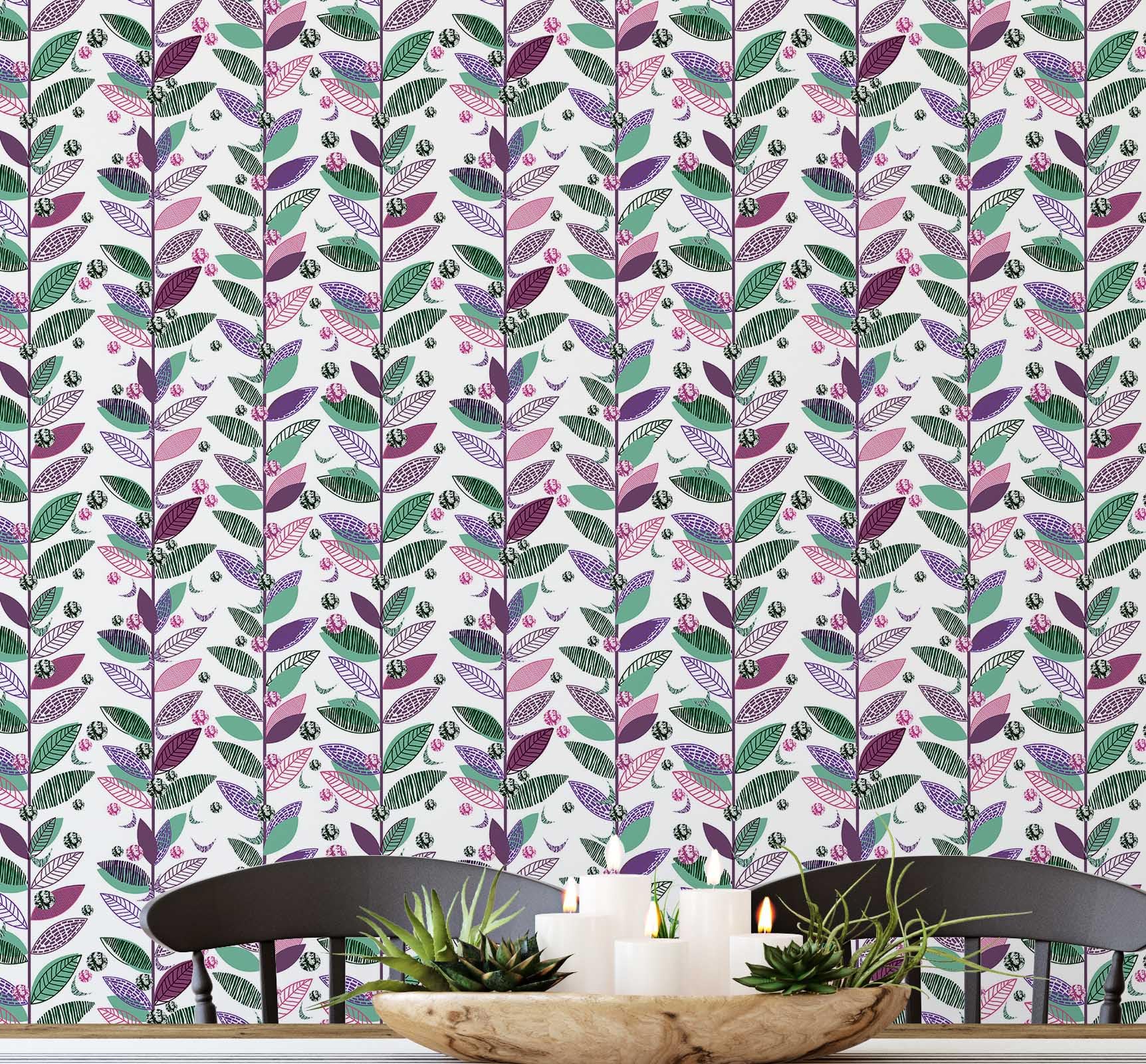 Papier peint autocollant pour mur d'entrée style jungle avec le vinyle vert feuilles S4Sassy