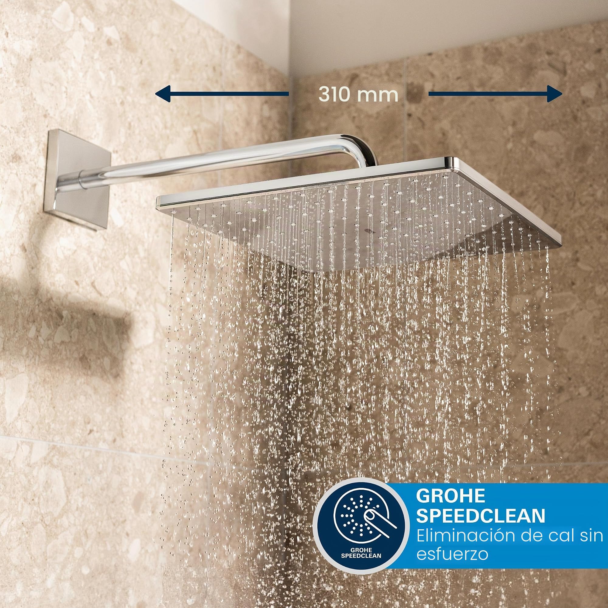 GROHE Precision 310 Sistema de ducha empotrado (ducha mural de 310 mm, 1 barra de ducha, caja de instalación universal, manguera de ducha de 1500 mm), cuadrado, cromo 34881000