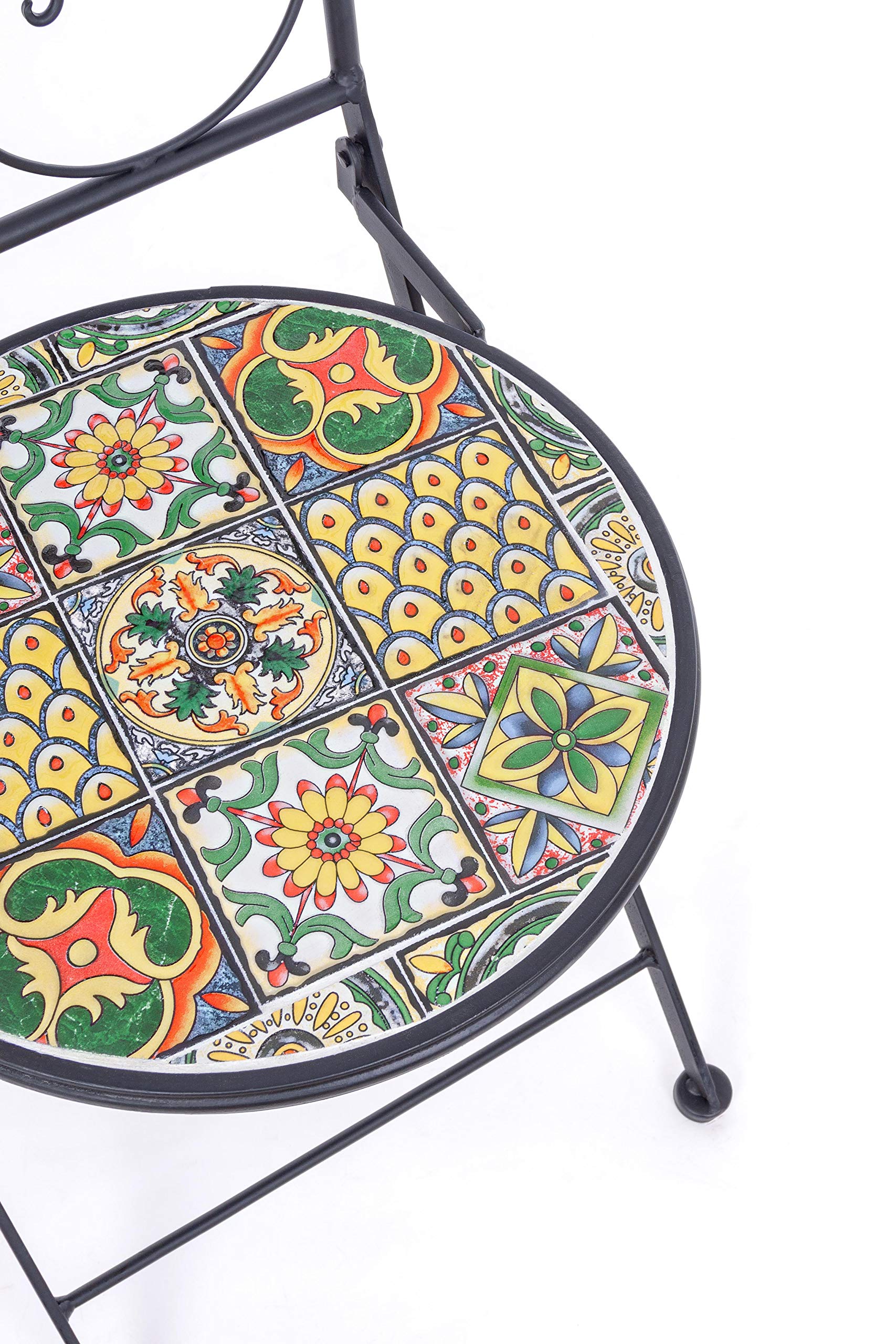 Bizzotto Sedie da Giardino in Acciaio con Decoro in Ceramica, per Esterno o Interno Pieghevole, Naxos