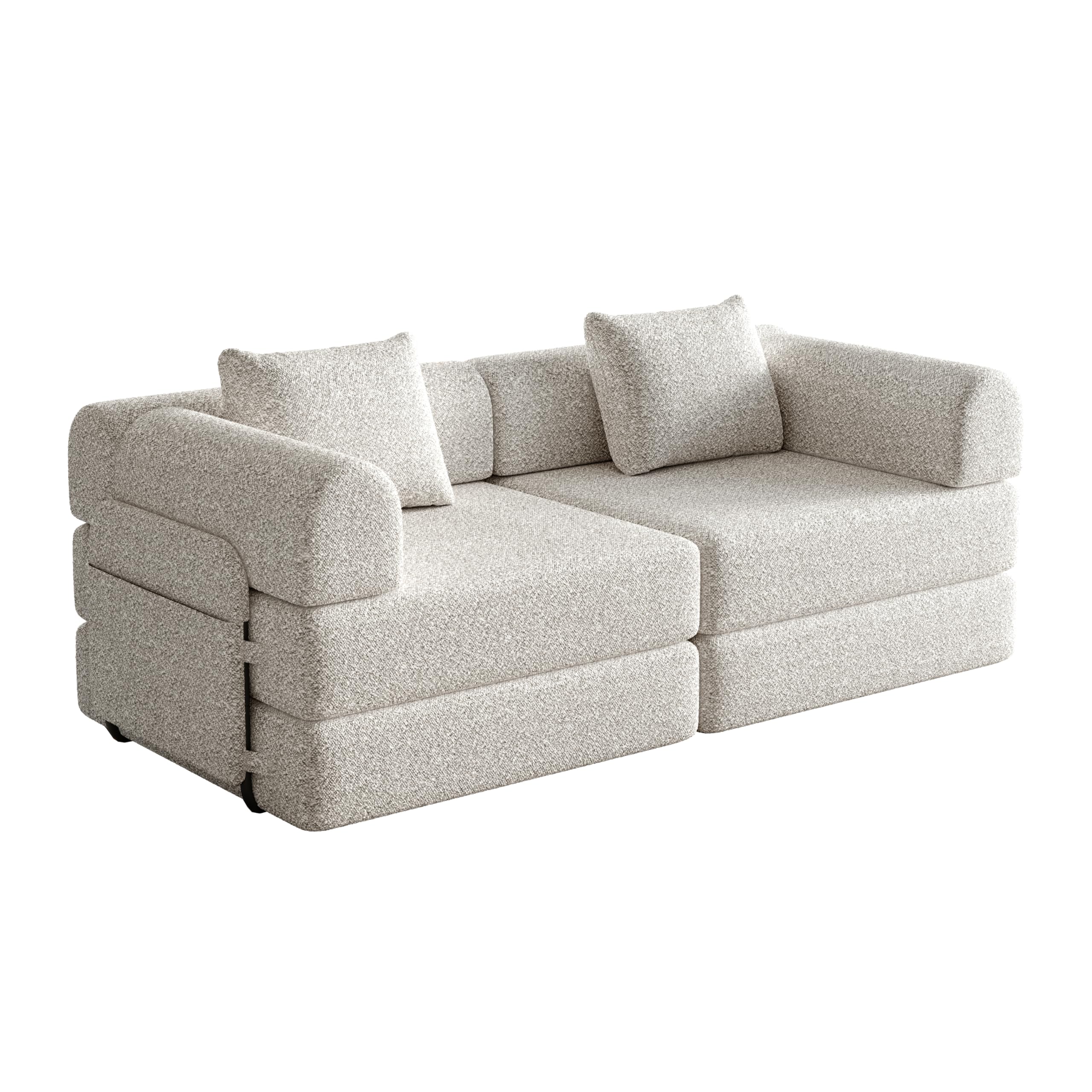 HAUSPROFI Divano letto, divano pieghevole 2 in 1 con cuscini, divano letto modulare senza ossa con struttura in metallo, vano in ciniglia sui braccioli, non richiede montaggio (beige, 183,8 x 181,6 x