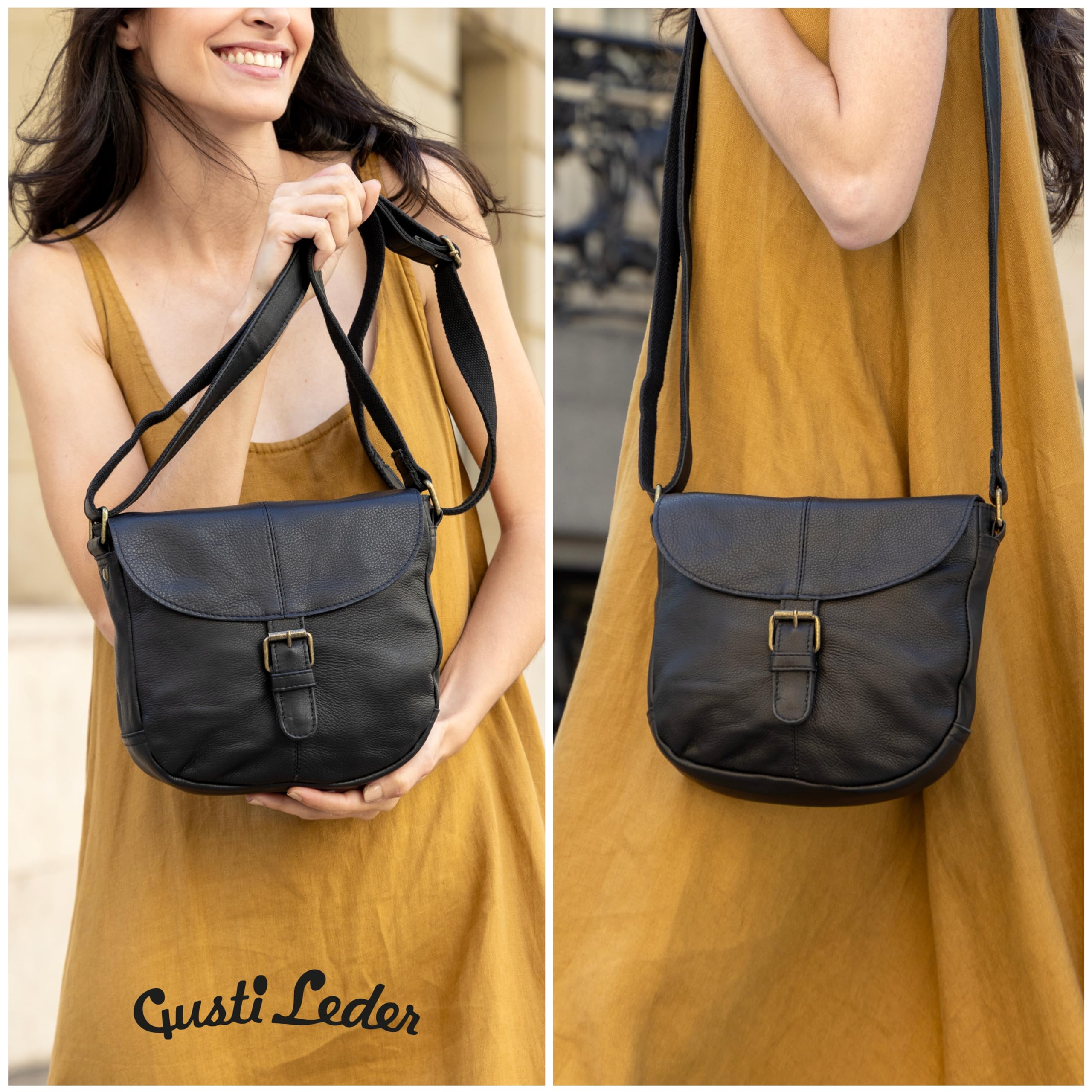 Gusti Leder Umhängetasche Candice | Handgefertigte Ledertasche Damen für Alltag & Freizeit I Elegante Leder Handtasche Damen aus Büffelleder