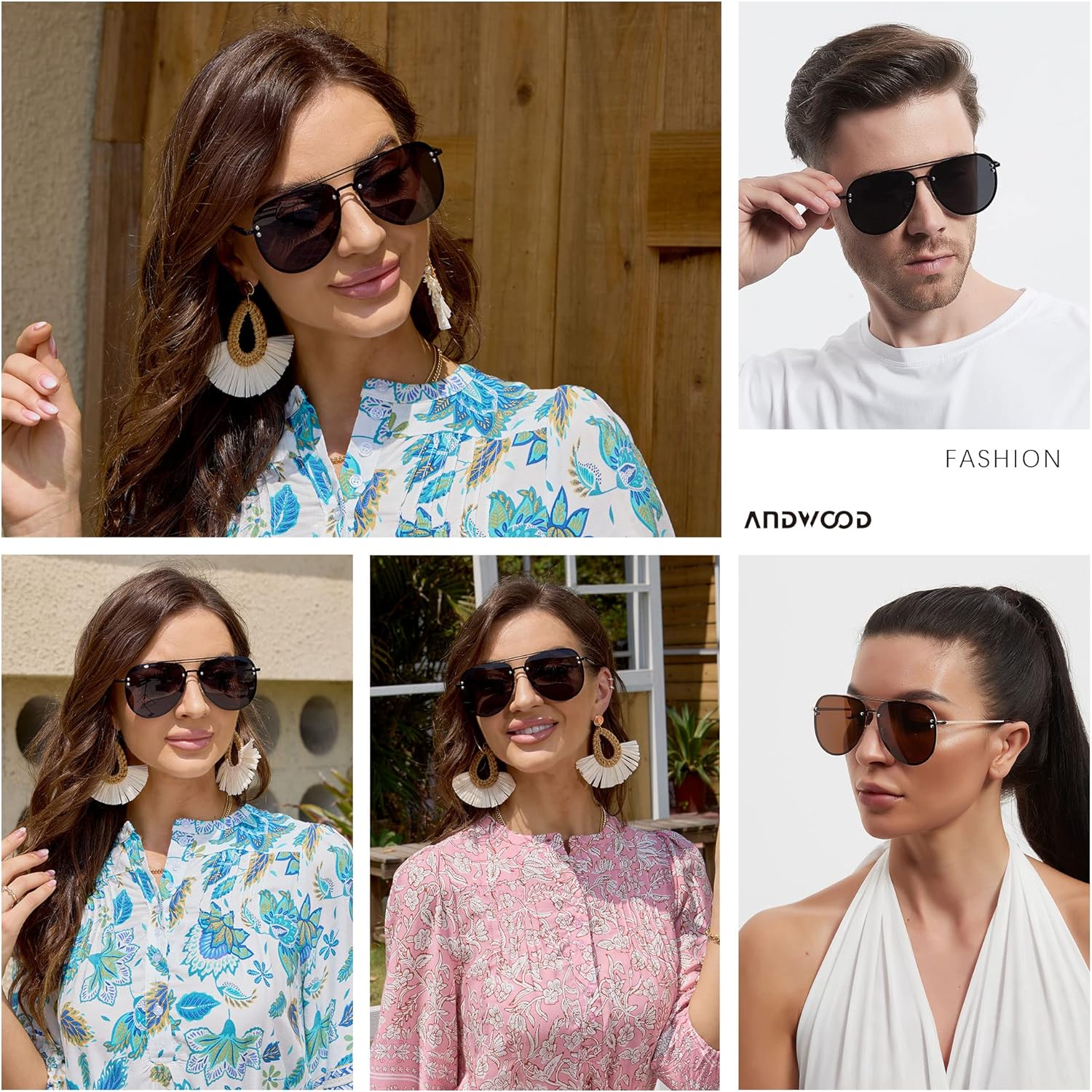 ANDWOOD Oversized Aviator Sunglasses for Women Men Big Large Rimless Metal Frame with Spring Hinges - Image 4