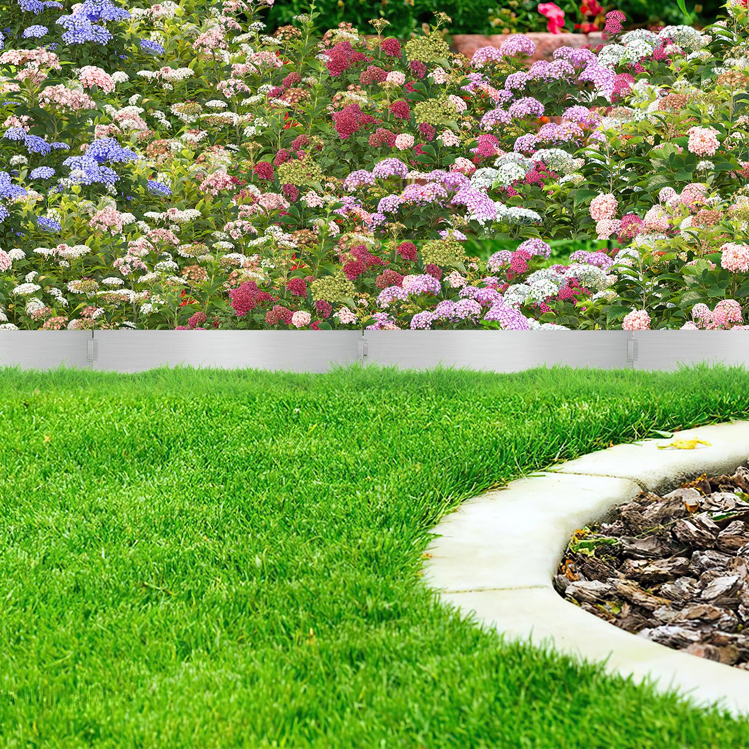 Rasenkante Verzinkt Metall, Beeteinfassung Metall 5m 10m 15m 20m 25m 30m 35m 40m 45m 50m, Rasenkanten Mähkante Palisade, Kann für Hof, Garten, Silber (Länge 15m - Höhe 15cm)