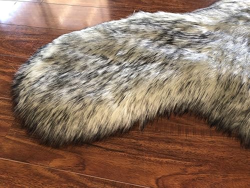 Miniatura 4 de LAMBZY Alfombra de pelo sintético supersuave y sedosa de piel de oso (blanco con puntas negras, 4 x 6 pies)