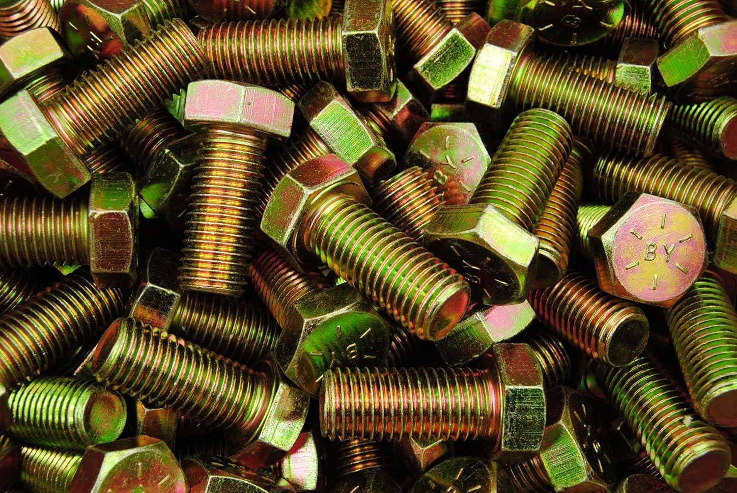 (10) Hex Head 7/8-9 x 2 Grade 8 Bolts Yellow Zinc Cap Screws