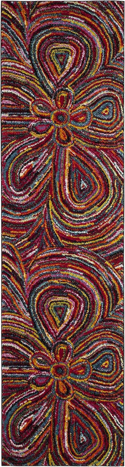 SAFAVIEH Aruba Collection Runner Rug - 2'3" x 8', Multi, Boho Abstract Flower Design, Non-Shedding & Easy Care, Ideal for High Traffic Areas in Living Room, Bedroom (ARB503M)