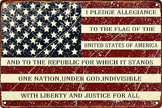Retro Vintage Tin Sign - I Pledge Allegiance to USA Flag | 8x12 Inch Metal Wall Art for Patriotic Home Bar Cafe Decor & Gifts