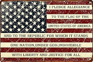 Retro Metal Sign Vintage Tin Sign I Pledge Allegiance to The Flag of The United States of America Sign for Plaque Poster Cafe Bar Wall Art Sign Gift 8 X 12 in