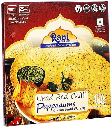 Miniatura 5 de Rani Pappadums bocadillo de oblea de lentejas indias Papad de chile rojo 7 onzas 705oz aproximadamente 15 unidades 7 pulgadas  Todo natural apto