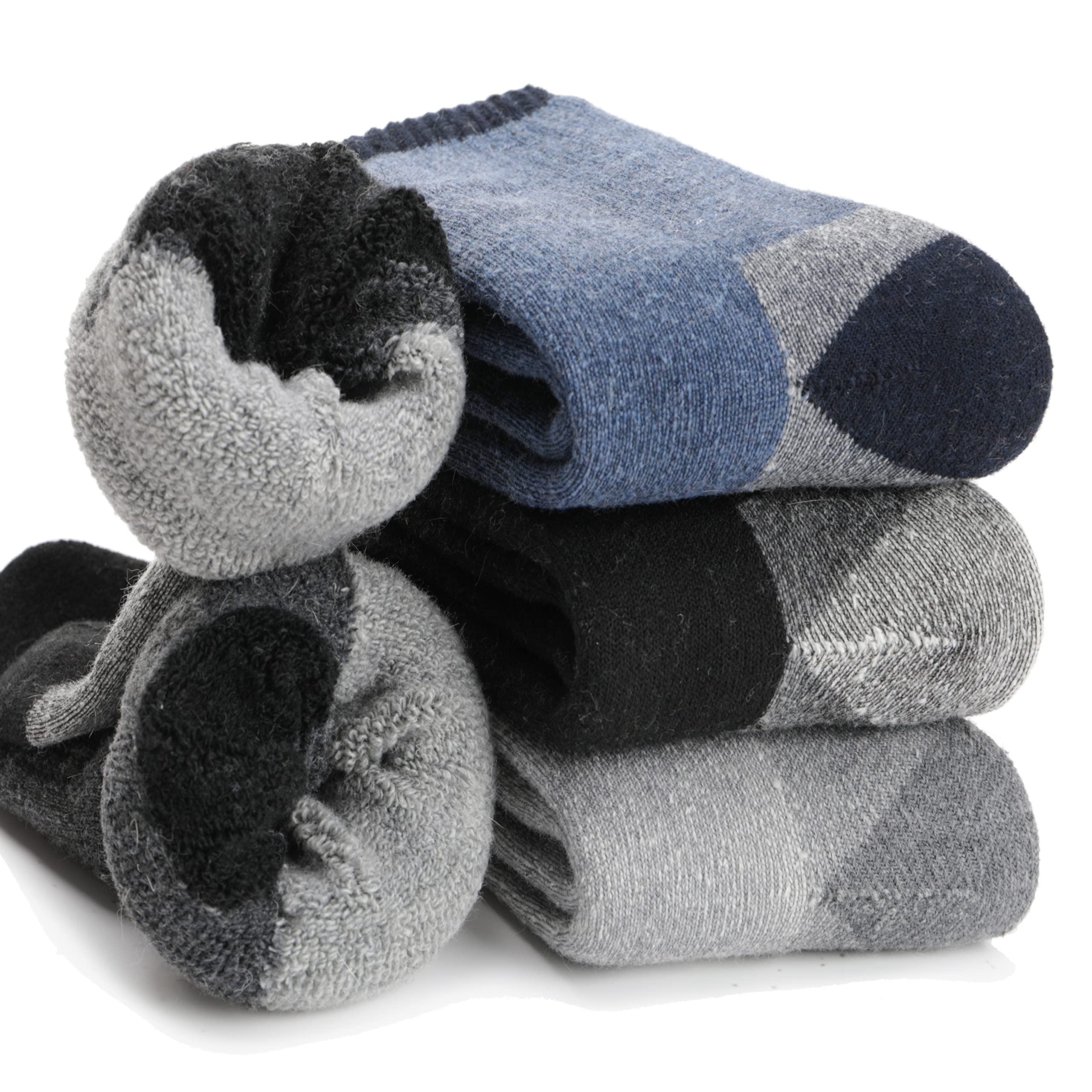 EBMOREMens Wool Socks Thermal Heavy Warm Thick Fuzzy Winter Crew Socks For Cold Weather 5 Pairs（Grey）