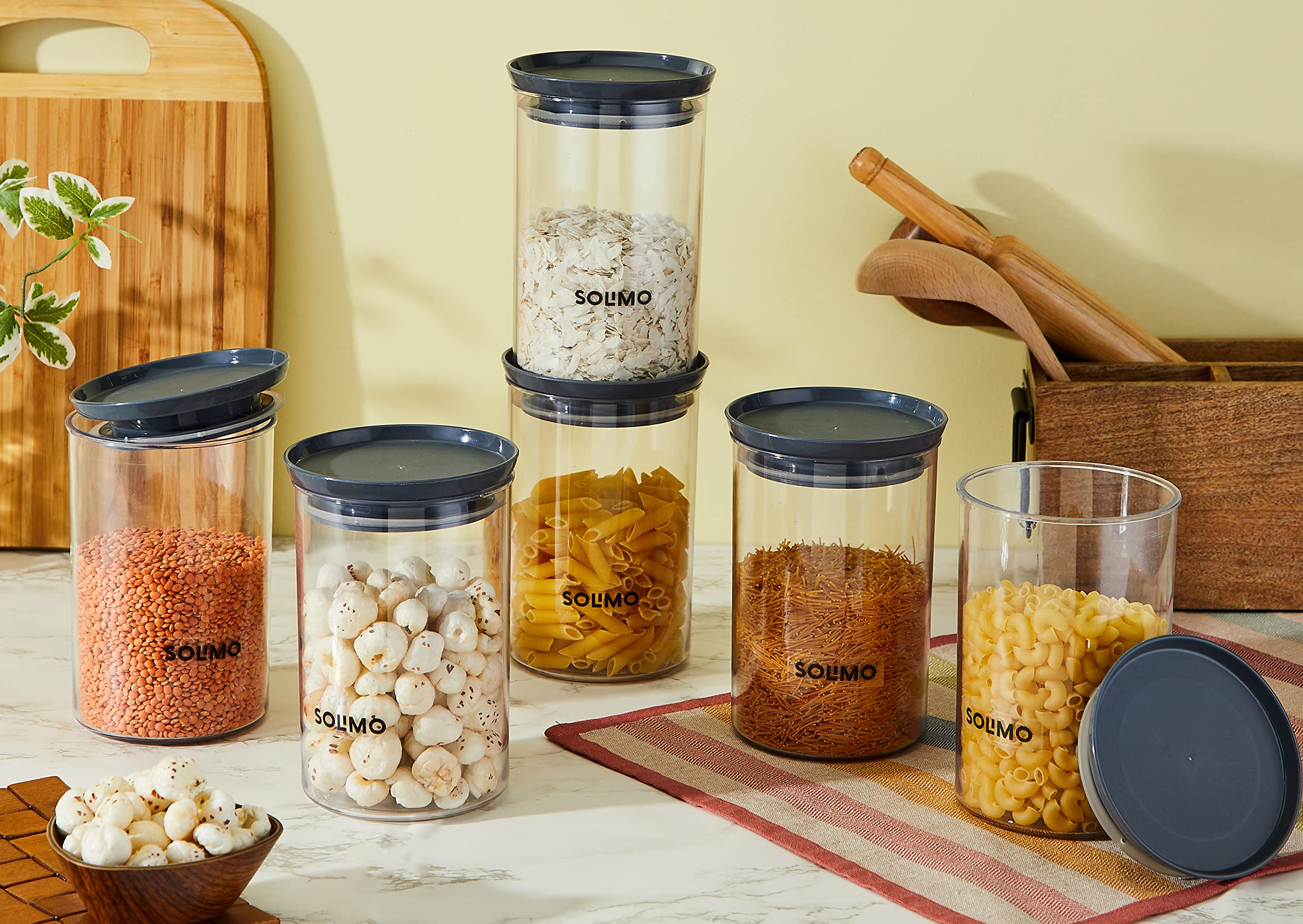 Amazon Brand - Solimo Plastic Storage Jar and Container Set I Air Tight & BPA Free Containers For Kitchen Storage Set I Grocery Kitchen Container Set I Multipurpose Jar, 900 Ml Each, Set 6, Grey 2