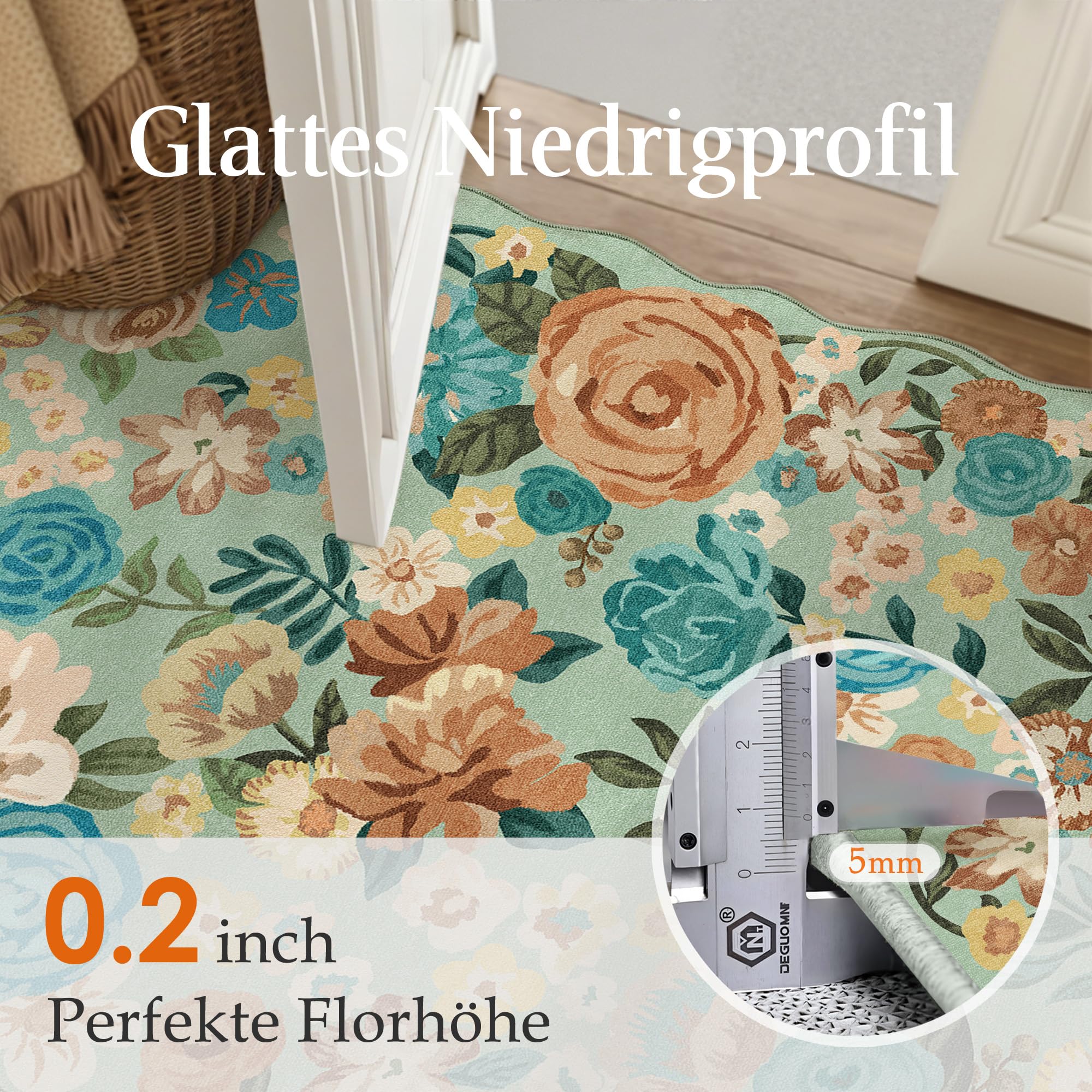 HUGEAR Bloemen Tapijt 80x300cm Beige Loper Vloerkleden Antislip Machinewasbaar Boho Bloementapijt Keuken Slaapkamer Kantoor Vloerkleed Zachte