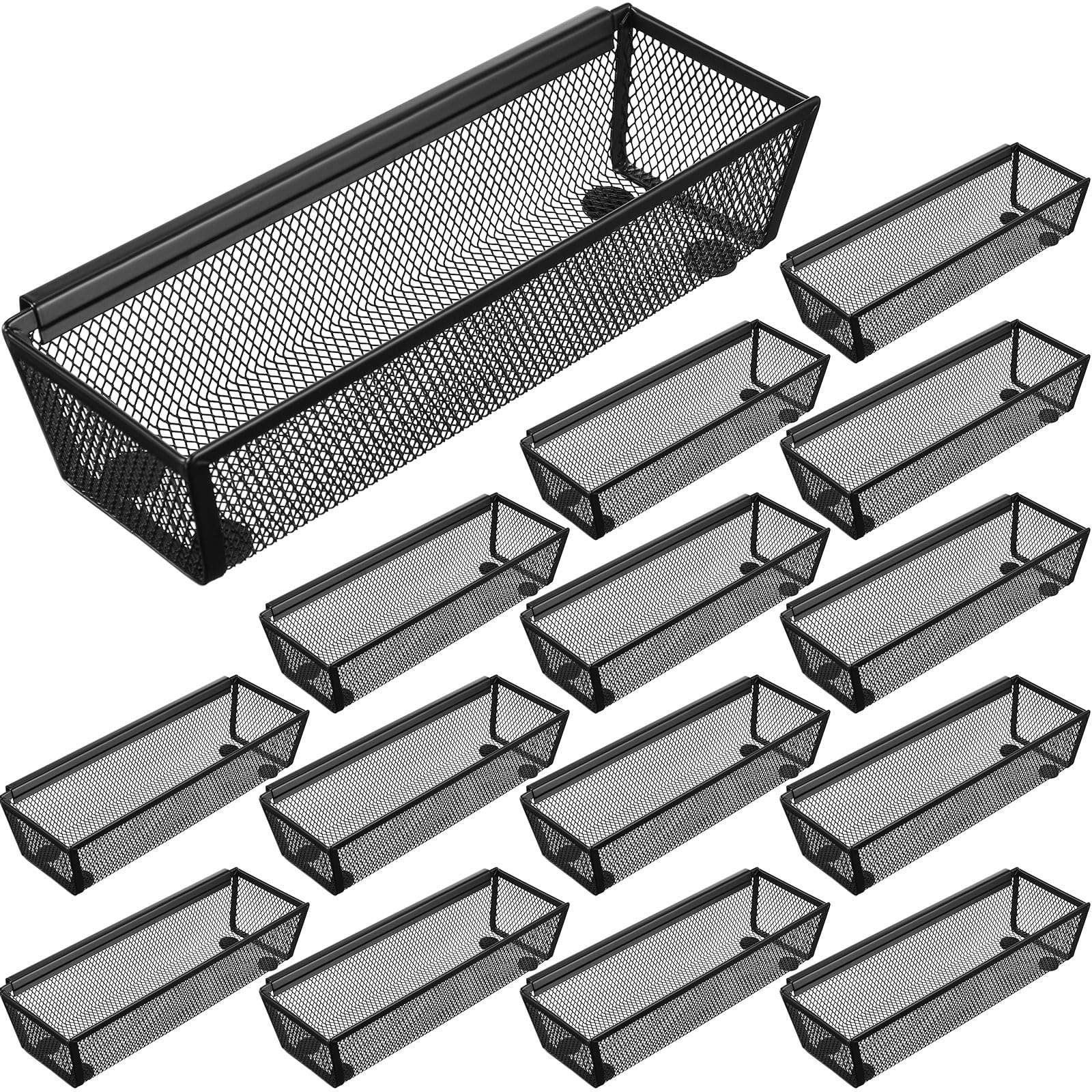 Chumia 10 Pack Silverware Drawer Organizer 9 x 3 x 2 Inch Mesh Utensil Organizer for Kitchen Drawers with Interlocking Arm for Flatware Knives Spoons Fork Cosmetic Utensil Tabletop Storage Tray