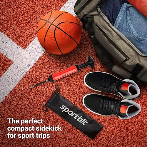 Vista 12 de SPORTBIT Ball Pump for Sports Balls - Push & Pull Inflating System - Hand Pump for All Exercise Balls - Volleyball Pump, Basketball Inflator, Negro