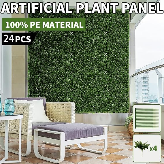 TOPDEEP 24 Pieces 20x 20 Artificial Boxwood Panel, Grass Wall Panel, Boxwood Hedge Wall Panels UV Protected Suitable for Artificial Green Wall Decor, Fence Garden Wedding Backyard Decor