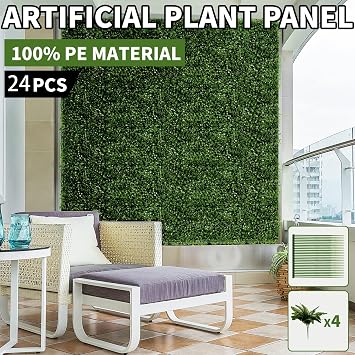TOPDEEP 24 Pieces 20x 20 Artificial Boxwood Panel, Grass Wall Panel, Boxwood Hedge Wall Panels UV Protected Suitable for Artificial Green Wall Decor, Fence Garden Wedding Backyard Decor