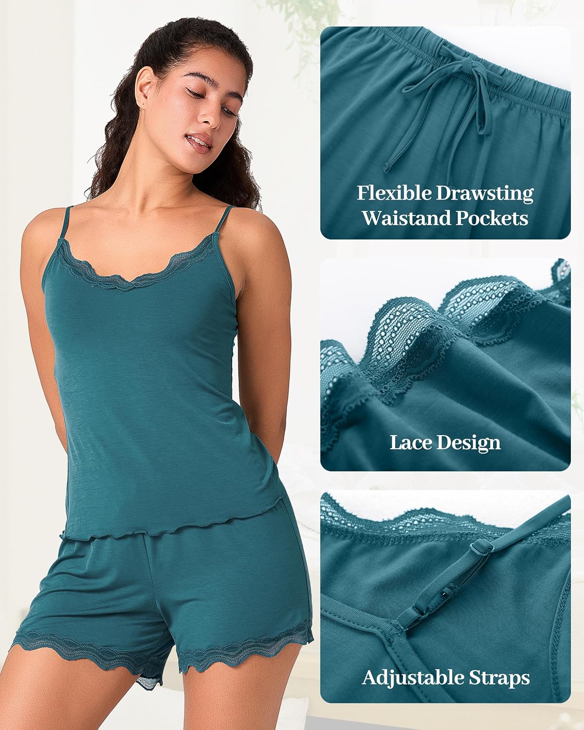 BAMBOO COOL Women's Pajama Sets Lace Trim PJ Set with Shorts Sexy Ruffles Sleepwear for Women - Image 5