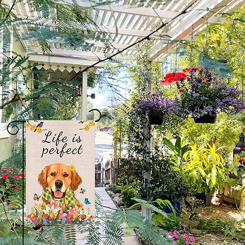 Miniatura 3 de Iutumo Bandera de jardín de primavera y verano de 12 x 18 pulgadas, doble cara, tulipán, lavanda, jacinto y mariposa, cartel de bienvenida floral