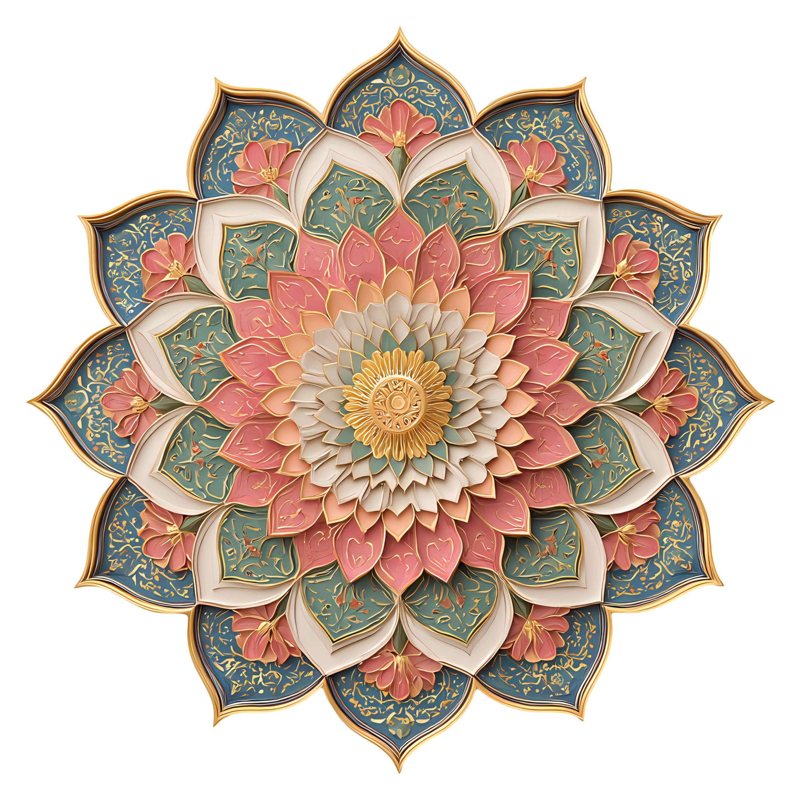 D.K PRINTING Floral Mandala Wall Decor, Embroidered Style, Multicolour Botanical Pattern, Round Home Accent. rng-71 (color 74, 24x24 inch)-image-29