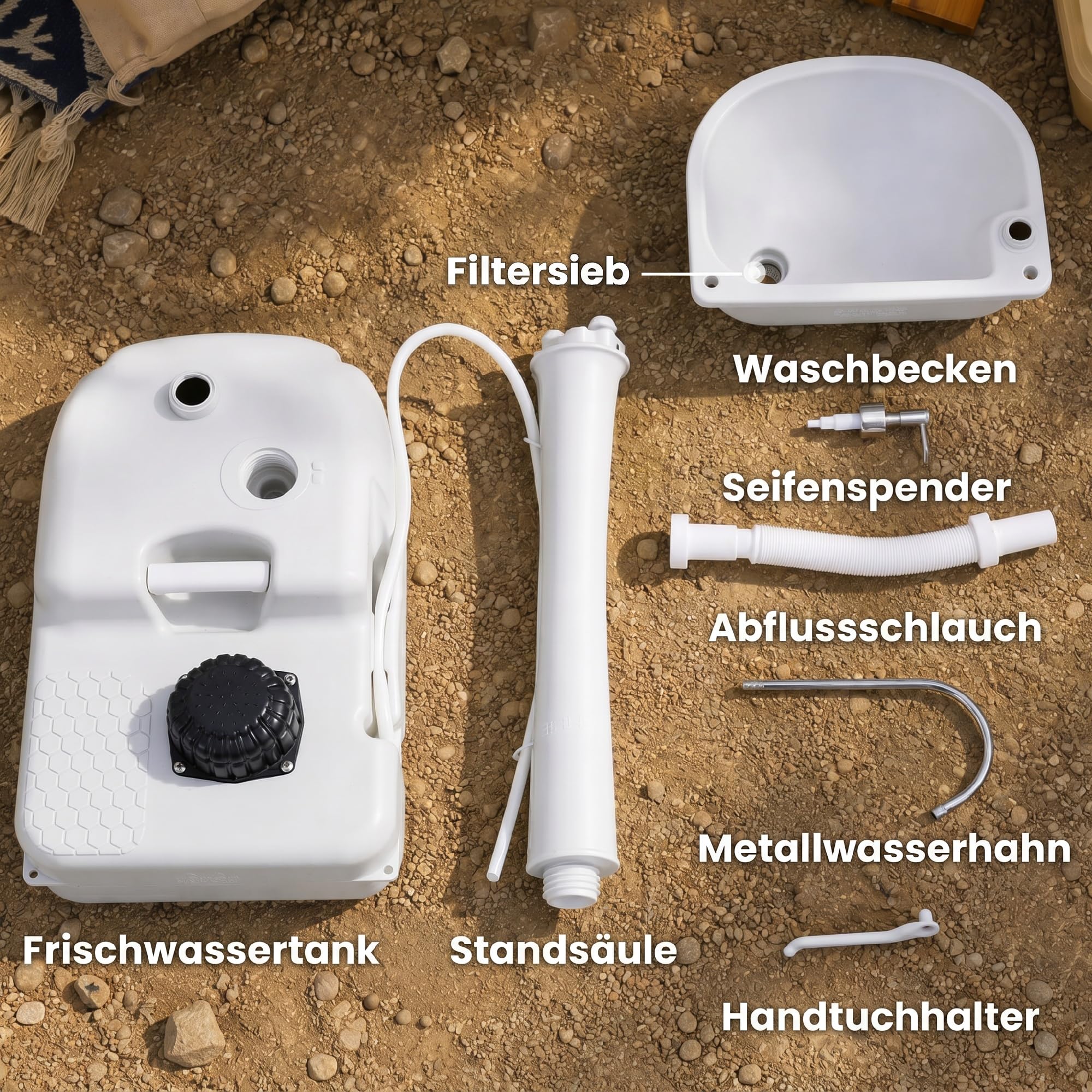 Outsunny Camping Waschbecken inklusive 17L Wassertank für Outdoor Grau | Fußpumpe, Handtuchhalter, Wasserspender, Spülbecken, Mobile Waschstation, Garten, Reisen