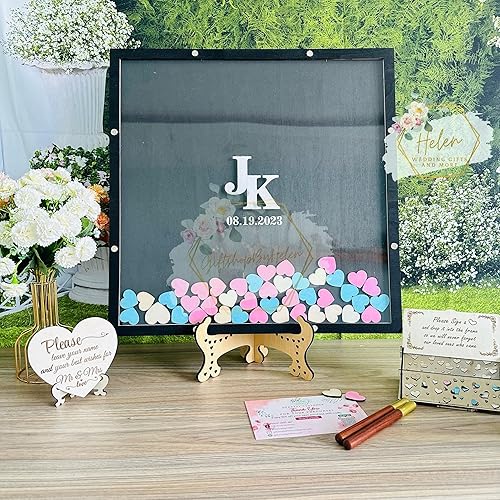 Customizle Wedding Guest Book Alternative Frame - Unique Transparent Square Personalize Wedding Wooden Guest Book Alternatives Ideas - Perfect for