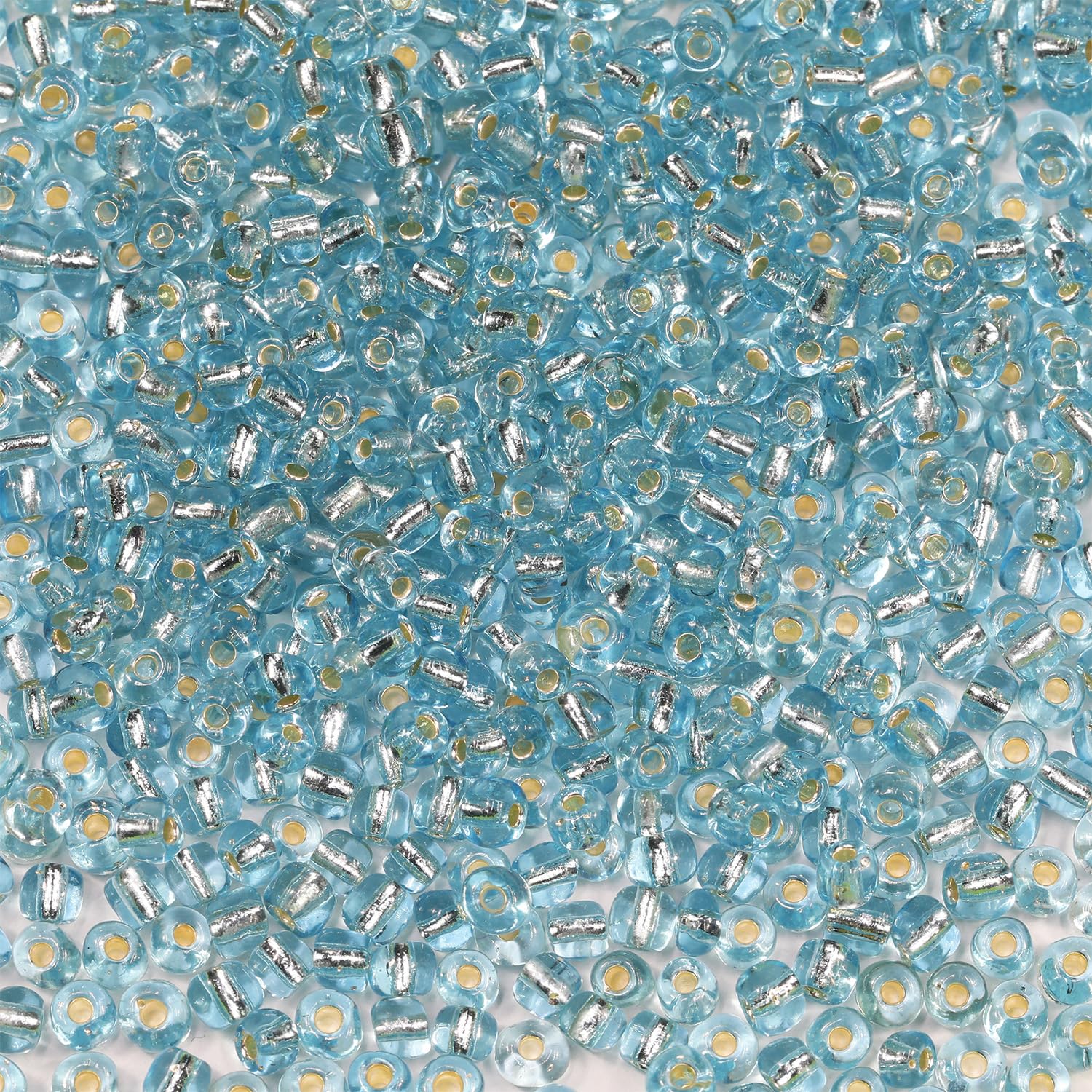 Bala&Fillic Size 6/0 Glass Seed Beads Light Lake Blue Color 4mm Transparent Silver Lined Seed Beads for Making Bracelet Necklace and Jewelry About 1200pcs/100g (Light Lake Blue)