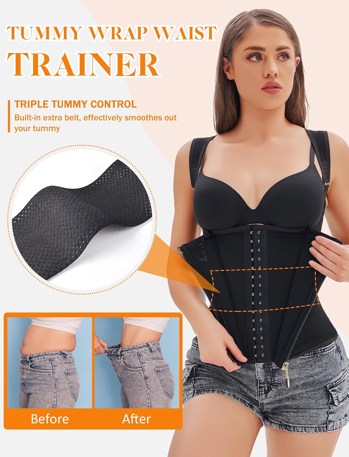 GainKee Waist Trainer for Women Zipper Corset Body Shaper Tummy Control Cincher Sports Girdle Workout Tank Top